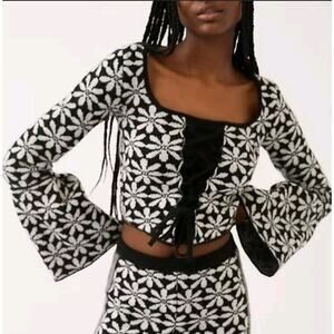 Tach Clothing Emily Corset Knit Bell Sleeve Sweater Floral Print Top Size XS